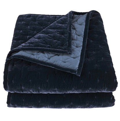 Ensemble de courtepointe Stella en velours de soie synthétique bleu nuit