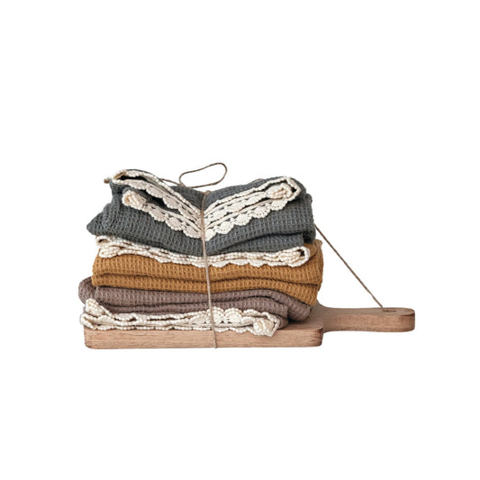 Torchons en coton gaufré avec planche à découper, lot de 4