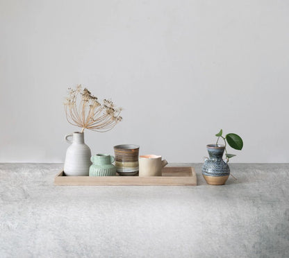 Plateau en bois de manguier avec vases et jardinières