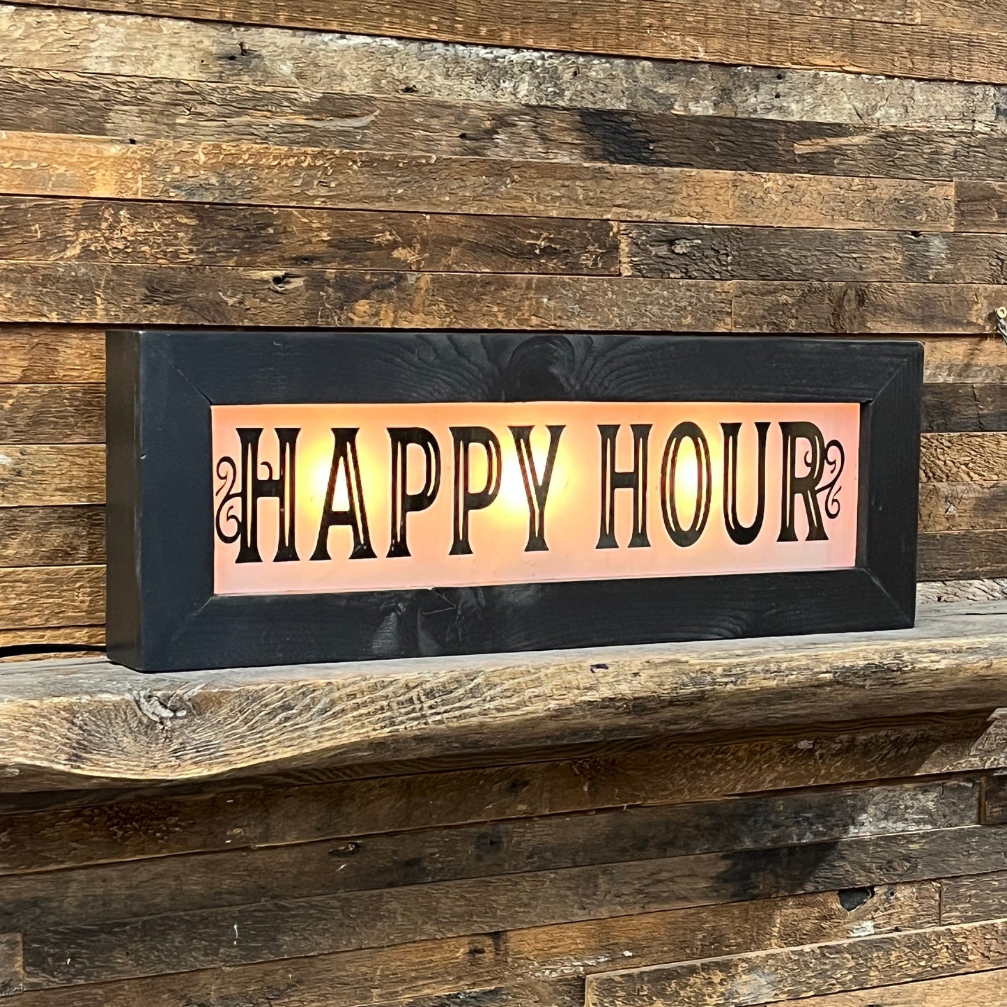Panneau lumineux Happy Hour de style vintage