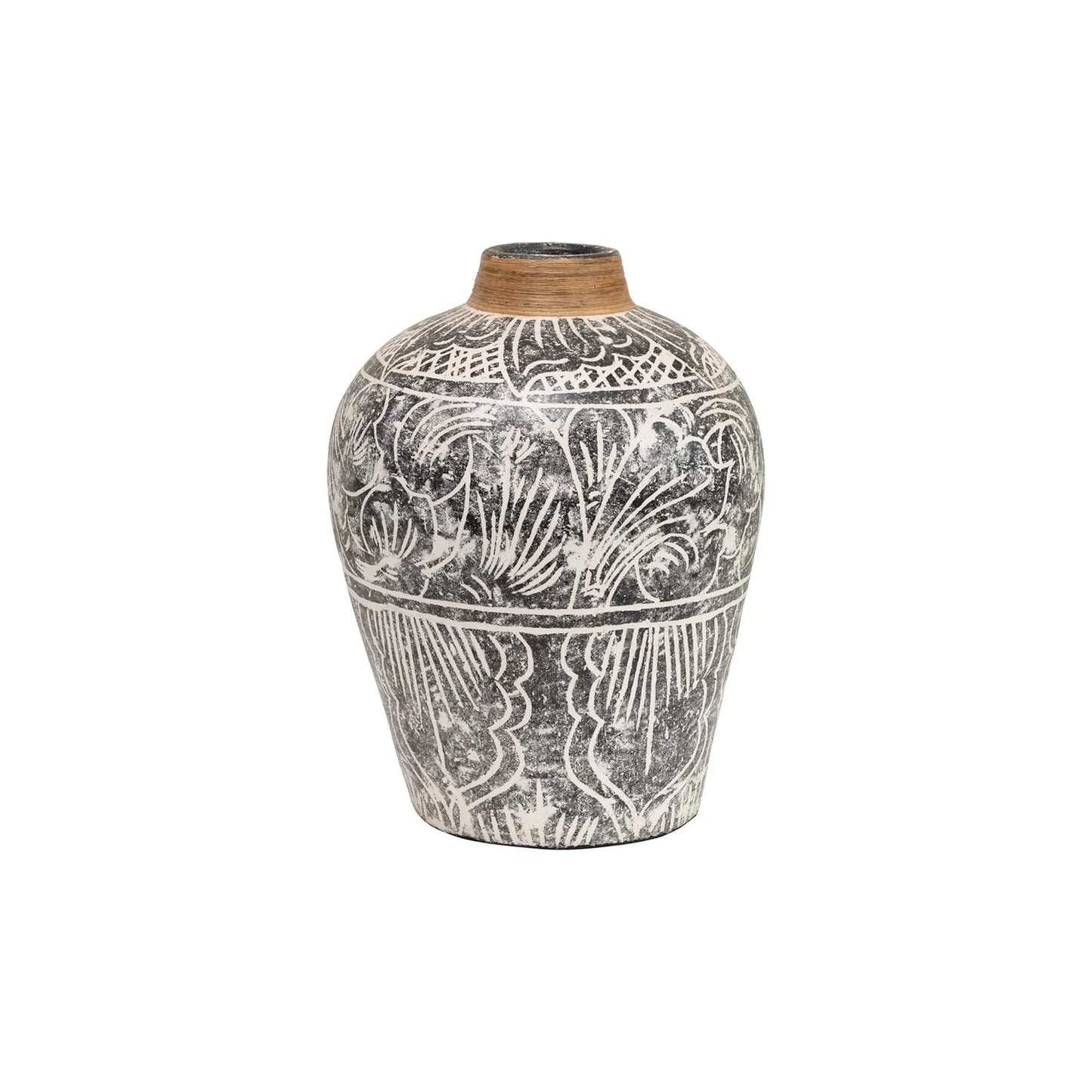 Vase peint à la main avec bordure en feuille de bananier