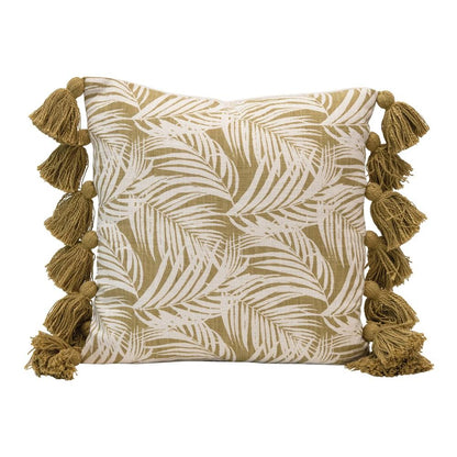 Coussin à motif palmier avec pompons