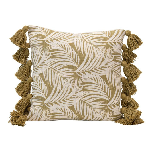 Coussin à motif palmier avec pompons