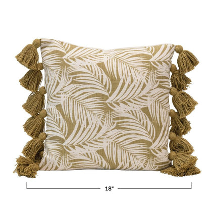 Coussin à motif palmier avec pompons