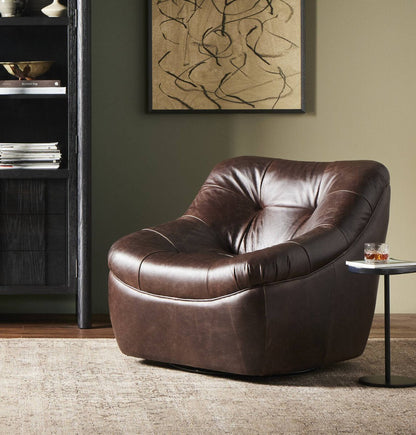 Fauteuil pivotant en cuir Farley