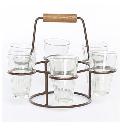 Porte-gobelet vintage indien en métal avec verres