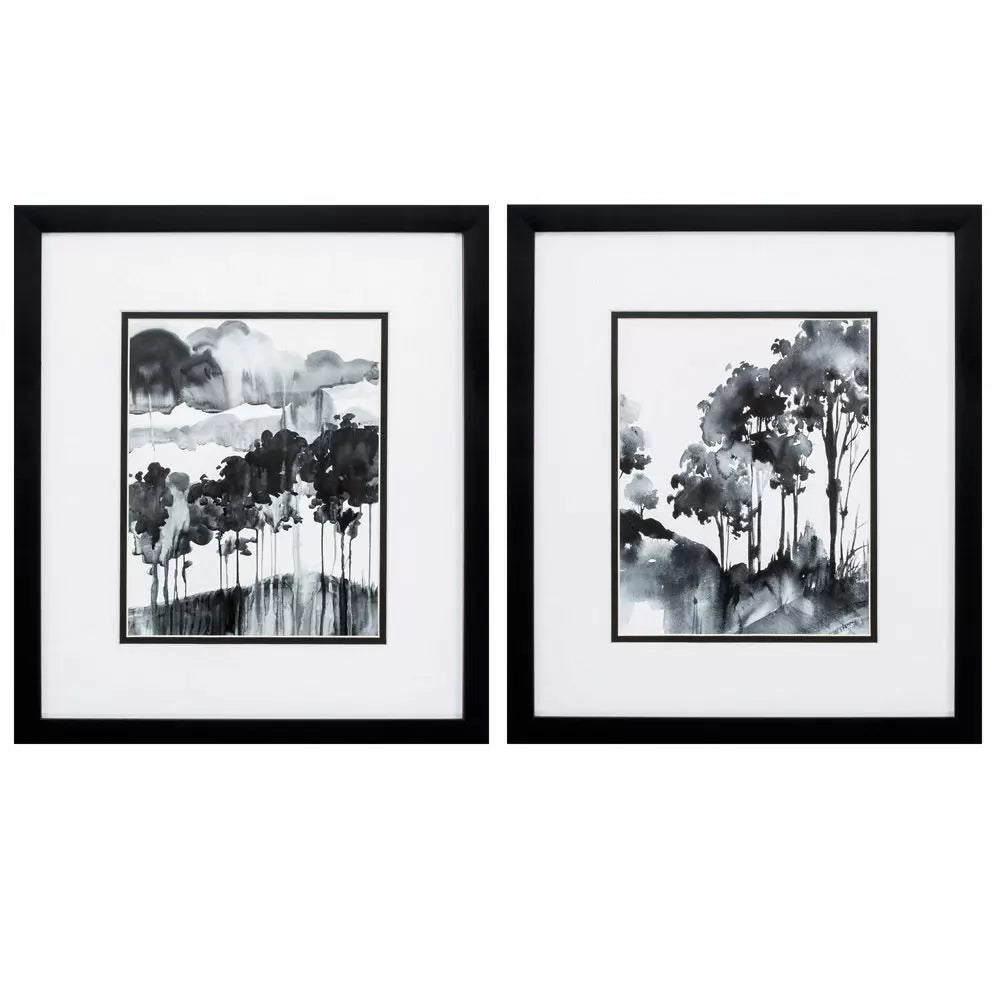 Ensemble de 2 tableaux muraux Arbres à l'encre