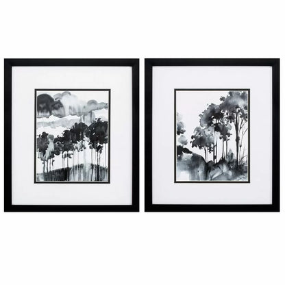 Ensemble de 2 tableaux muraux Arbres à l'encre
