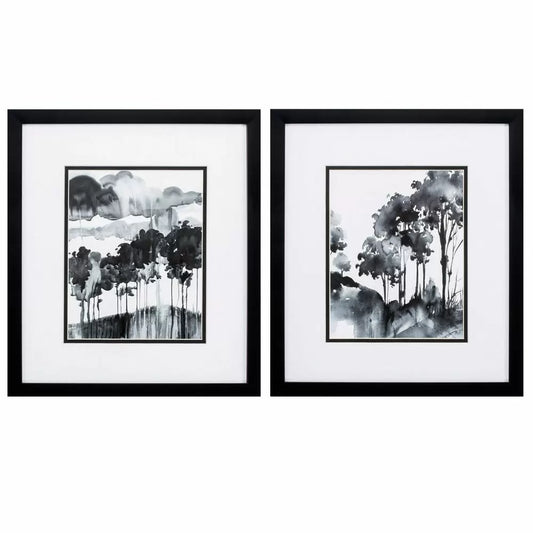 Ensemble de 2 tableaux muraux Arbres à l'encre