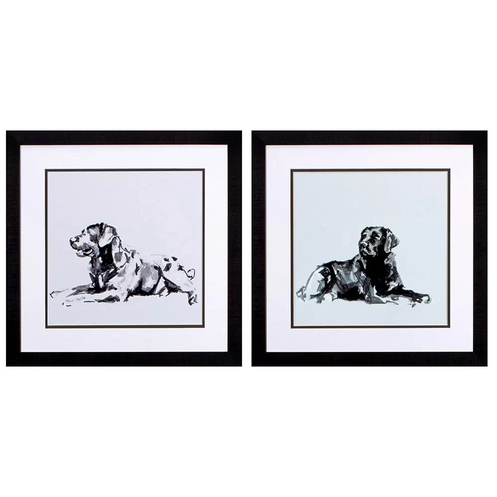 Ensemble de 2 tableaux encadrés représentant des chiens modernes