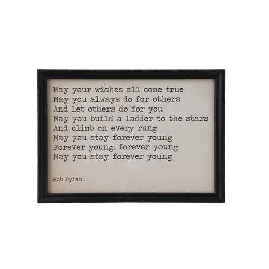 Tableau encadré avec citation de Bob Dylan « Forever Young »